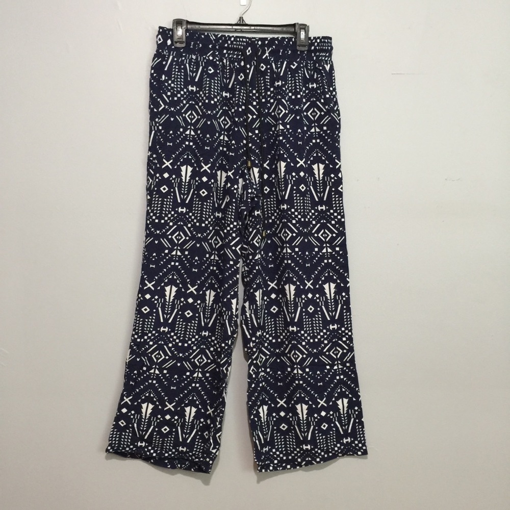 Navy white rayon pants size L